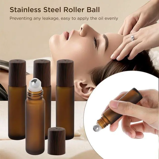 Alt view image 2 of 7 - SESENSE Essential Oil Roller Bottles, 10ml Thick Glass Perfume Roller Bottles with Funnel Opener and Dropper Amber Glass Empty Bottles with Stainless Steel Roller Balls (Amber, 4 Pack)