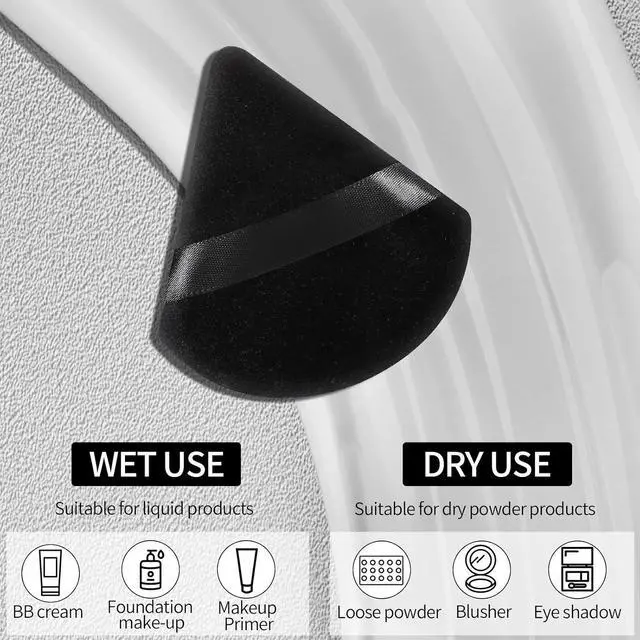 Alt view image 3 of 6 - Pimoys Powder Puffs, 6 Pack Triangle Makeup Puff, Black | Soft Velour, Triangle and Round Design, Washable, Finger Strap, for Loose Powder