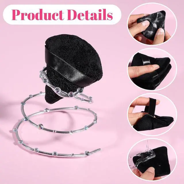 Alt view image 4 of 6 - Pimoys Powder Puffs, 6 Pack Triangle Makeup Puff, Black | Soft Velour, Triangle and Round Design, Washable, Finger Strap, for Loose Powder