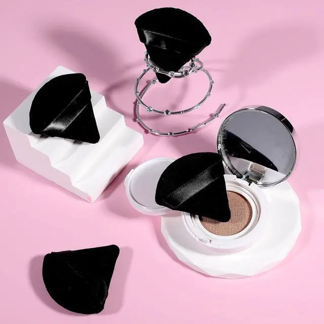 Alt view image 5 of 6 - Pimoys Powder Puffs, 6 Pack Triangle Makeup Puff, Black | Soft Velour, Triangle and Round Design, Washable, Finger Strap, for Loose Powder