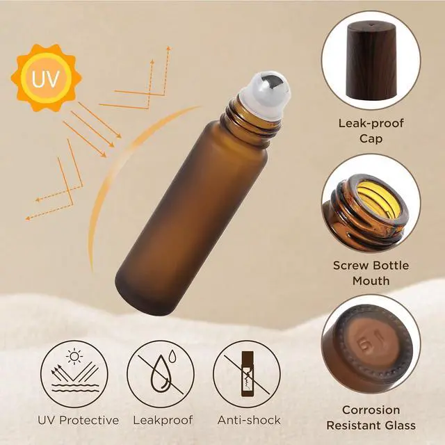 Alt view image 4 of 7 - SESENSE Essential Oil Roller Bottles, 10ml Thick Glass Perfume Roller Bottles with Funnel Opener and Dropper Amber Glass Empty Bottles with Stainless Steel Roller Balls (Amber, 4 Pack)