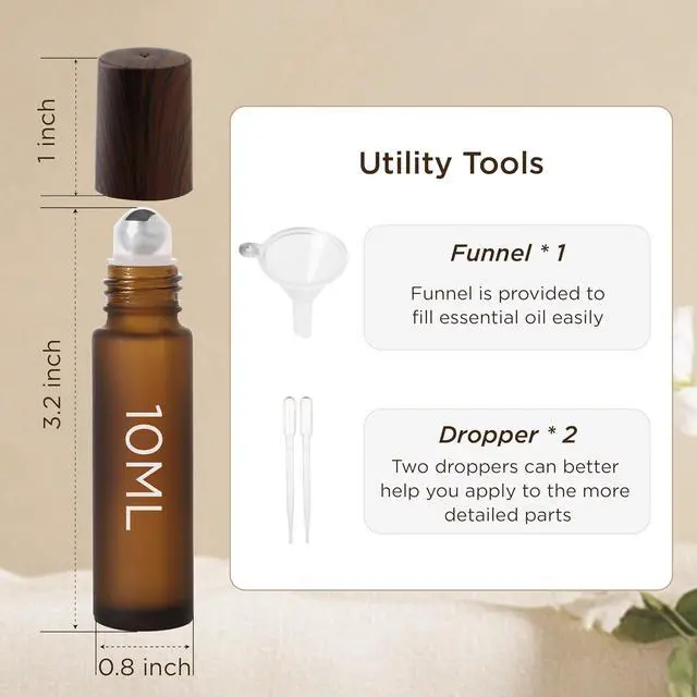 Alt view image 6 of 7 - SESENSE Essential Oil Roller Bottles, 10ml Thick Glass Perfume Roller Bottles with Funnel Opener and Dropper Amber Glass Empty Bottles with Stainless Steel Roller Balls (Amber, 4 Pack)