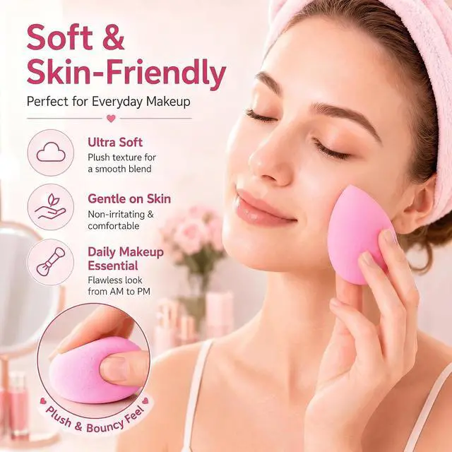 Alt view image 2 of 7 - BEAKEY Makeup Sponge Set of 6, Super Soft Beauty Sponges for Foundation | for Liquid, Cream & Powder Application, Pink Blender for Flawless Blending, 0 Latex Vegan & Cruelty-Free, Reusable