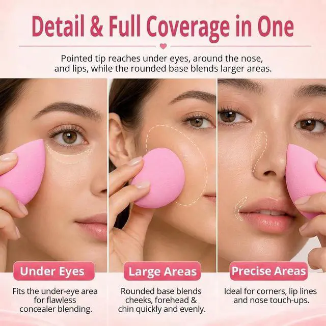 Alt view image 3 of 7 - BEAKEY Makeup Sponge Set of 6, Super Soft Beauty Sponges for Foundation | for Liquid, Cream & Powder Application, Pink Blender for Flawless Blending, 0 Latex Vegan & Cruelty-Free, Reusable