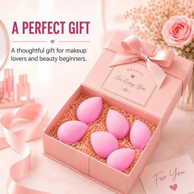 Alt view image 7 of 7 - BEAKEY Makeup Sponge Set of 6, Super Soft Beauty Sponges for Foundation | for Liquid, Cream & Powder Application, Pink Blender for Flawless Blending, 0 Latex Vegan & Cruelty-Free, Reusable