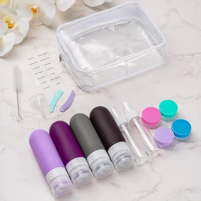 Alt view image 6 of 6 - 16pack Travel Bottles for Toiletries, TSA Approved LeakProof Squeezable Silicone Toiletry Containers for Shampoo, Conditioner, 3oz Portable Refillable Traveling Size Liquid Containers (16Pcs/Purple