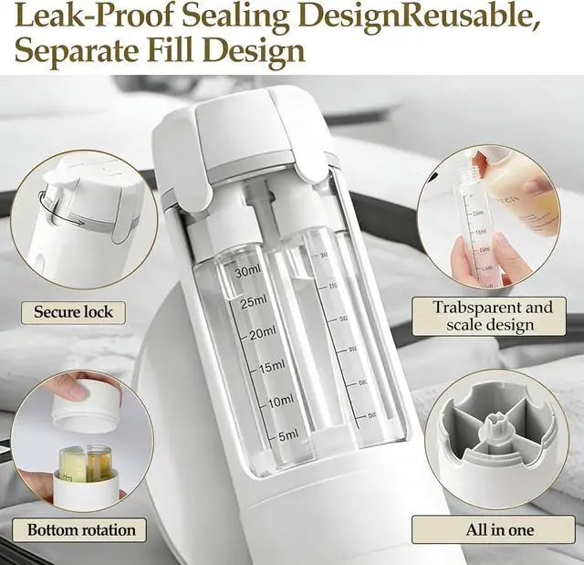 Alt view image 5 of 7 - 4 in 1 Travel Dispenser Bottle, Travel Bottles for Toiletries TSA Approved | Lotion Skincare Shampoo and Conditioner Dispenser, Leakproof, Travel Containers,Travel Size Toiletries for Gym, Business(W)