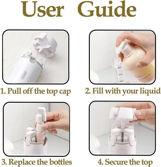 Alt view image 7 of 7 - 4 in 1 Travel Dispenser Bottle, Travel Bottles for Toiletries TSA Approved | Lotion Skincare Shampoo and Conditioner Dispenser, Leakproof, Travel Containers,Travel Size Toiletries for Gym, Business(W)