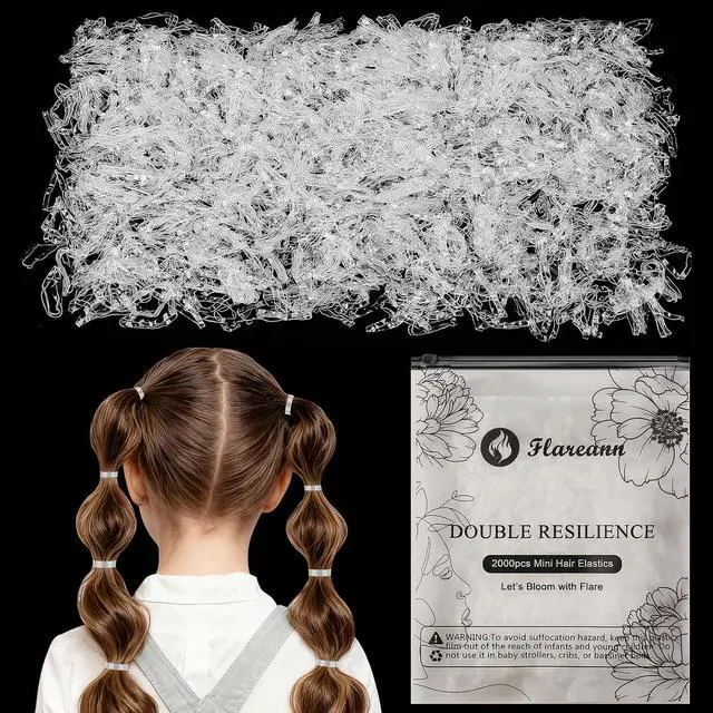 Main image of 2000pcs Clear Hair Elastics, Hair Ties for Women & Girls | Soft clear rubber bands for hair. Stretchable, no-snag and durable for braids, ponytails, hairstyles and everyday wear