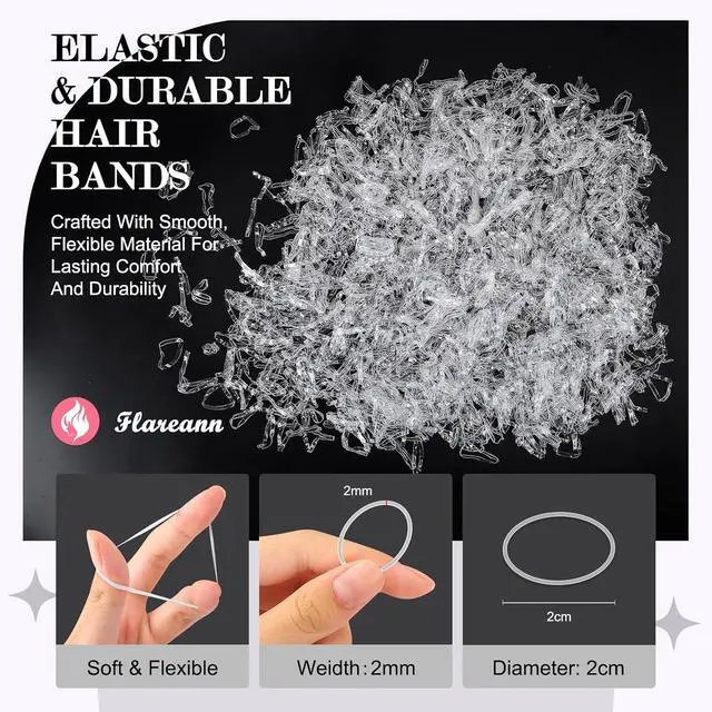 Alt view image 5 of 7 - 2000pcs Clear Hair Elastics, Hair Ties for Women & Girls | Soft clear rubber bands for hair. Stretchable, no-snag and durable for braids, ponytails, hairstyles and everyday wear