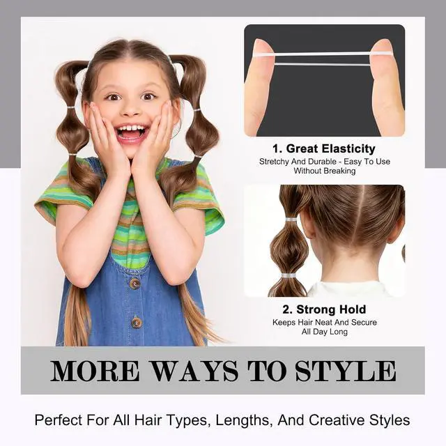 Alt view image 4 of 7 - 2000pcs Clear Hair Elastics, Hair Ties for Women & Girls | Soft clear rubber bands for hair. Stretchable, no-snag and durable for braids, ponytails, hairstyles and everyday wear
