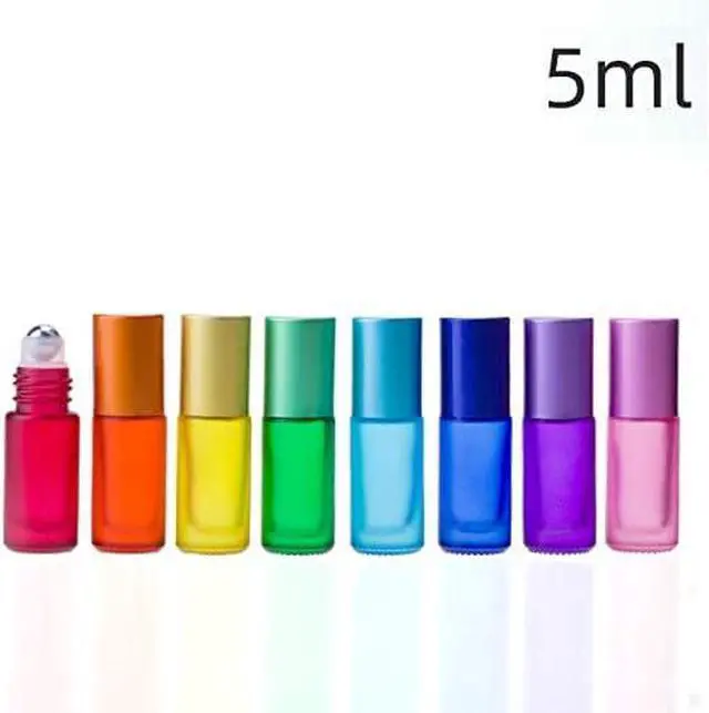 Main image of 5ml 8 Colour Frosted Glass Roll On Bottles,Empty Portable Essential Oil Glass Roller Bottle With Stainless Steel Roller Balls Perfume Roll-On Bottle with Lids-8 Pack