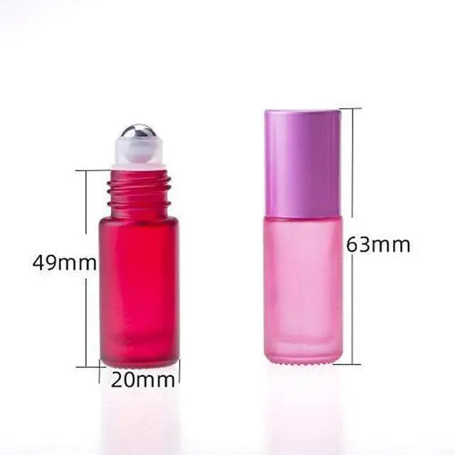 Alt view image 3 of 3 - 5ml 8 Colour Frosted Glass Roll On Bottles,Empty Portable Essential Oil Glass Roller Bottle With Stainless Steel Roller Balls Perfume Roll-On Bottle with Lids-8 Pack