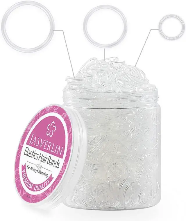 Main image of JASVERLIN Clear Hair Elastics, 2000 Pcs Small, Medium, Large Rubber Bands | 15mm, 30mm, 38mm Multi Sizes, Snag-free Ponytail Holders for Teens Women, Secure Hairstyle All Day, Soft Stretchy Material