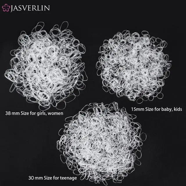 Alt view image 3 of 7 - JASVERLIN Clear Hair Elastics, 2000 Pcs Small, Medium, Large Rubber Bands | 15mm, 30mm, 38mm Multi Sizes, Snag-free Ponytail Holders for Teens Women, Secure Hairstyle All Day, Soft Stretchy Material