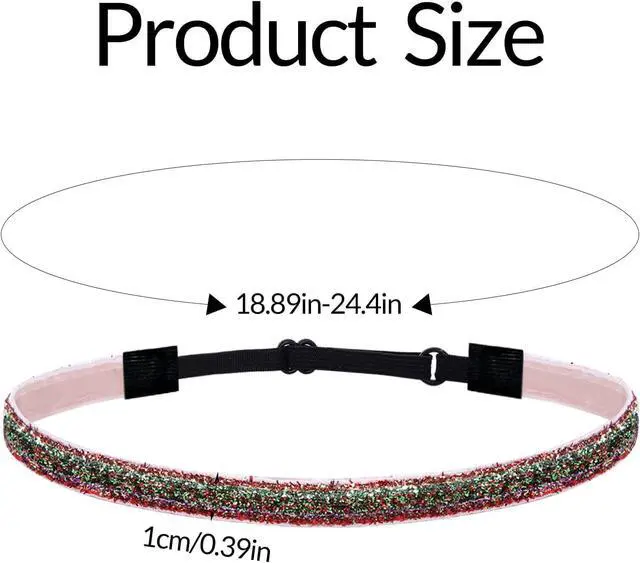 Alt view image 3 of 7 - 6 Glitter Headbands for Women,Adjustable Headband for Women,Soft Headbands,Non Slip Thin Elastic Hair Bands Stretch Sport Headband,Sparkly Bling Headband Hair Accessories