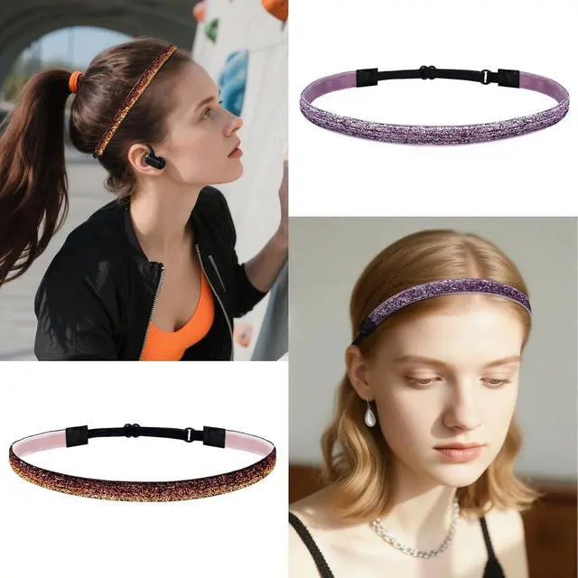 Alt view image 6 of 7 - 6 Glitter Headbands for Women,Adjustable Headband for Women,Soft Headbands,Non Slip Thin Elastic Hair Bands Stretch Sport Headband,Sparkly Bling Headband Hair Accessories