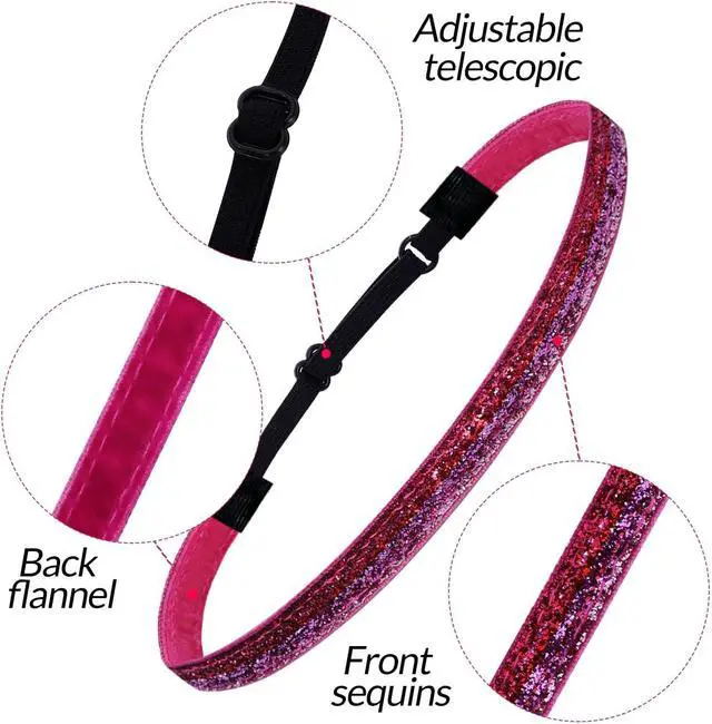 Alt view image 4 of 7 - 6 Glitter Headbands for Women,Adjustable Headband for Women,Soft Headbands,Non Slip Thin Elastic Hair Bands Stretch Sport Headband,Sparkly Bling Headband Hair Accessories