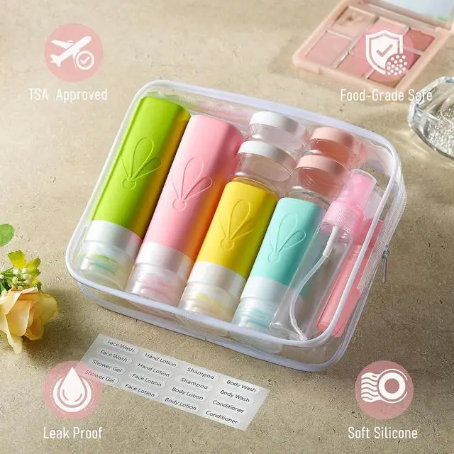 Alt view image 7 of 7 - INSFIT 17 Pack Travel Bottles for Toiletries, TSA Approved 3oz 2oz Travel Size Toiletries, BPA Free Leak Proof Squeezable Silicone Tubes Travel Essentials for Shampoo Conditioner Lotion Soap