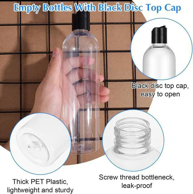Alt view image 4 of 7 - 3 Pack 14 oz Clear Plastic Empty Bottles with Black Disc Top Caps Refillable Squeezable Trave Containers for Shampoo, Lotions, Creams
