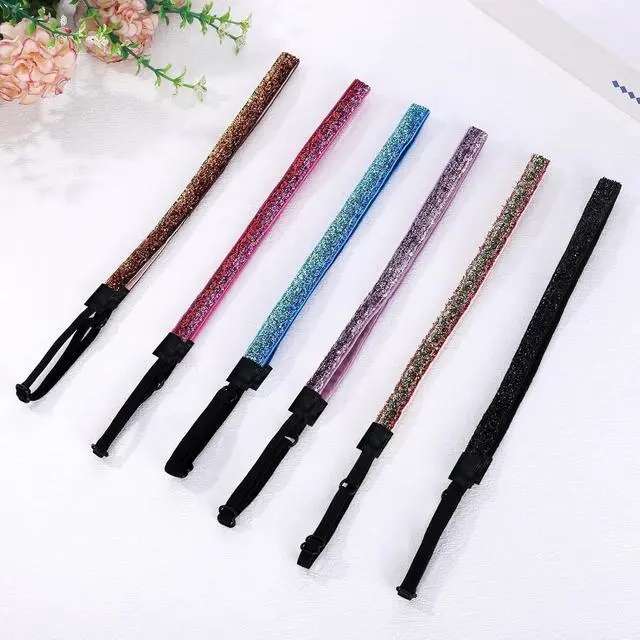 Alt view image 7 of 7 - 6 Glitter Headbands for Women,Adjustable Headband for Women,Soft Headbands,Non Slip Thin Elastic Hair Bands Stretch Sport Headband,Sparkly Bling Headband Hair Accessories