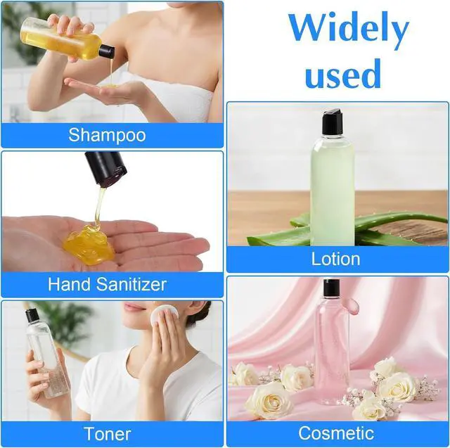 Alt view image 7 of 7 - 3 Pack 14 oz Clear Plastic Empty Bottles with Black Disc Top Caps Refillable Squeezable Trave Containers for Shampoo, Lotions, Creams