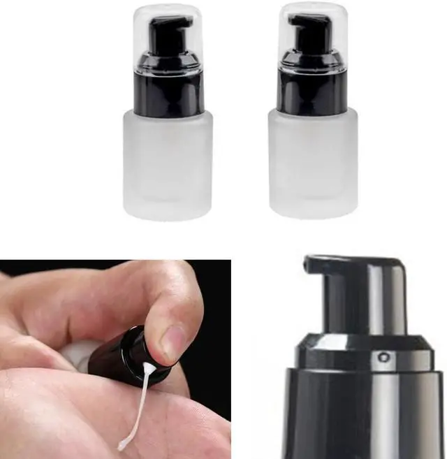 Alt view image 4 of 7 - 30ml 1OZ Frosted Glass Pump Bottles With Press Pump, Travel Size Refillable Empty Liquid Foundation Container Dispenser Storage Bottles for Cosmetic Lotion Essence Emulsion Sample (2 Pack)