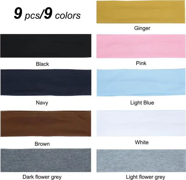 Alt view image 4 of 7 - 9Pcs Headbands for Women Non Slip, Soft Elastic Hair Bands for Women's Hair | Cotton Cloth Stretchy Sweat Bands, Fashion Headband for Sports, Makeup, Running, Yoga, Workout (9Colors-A)