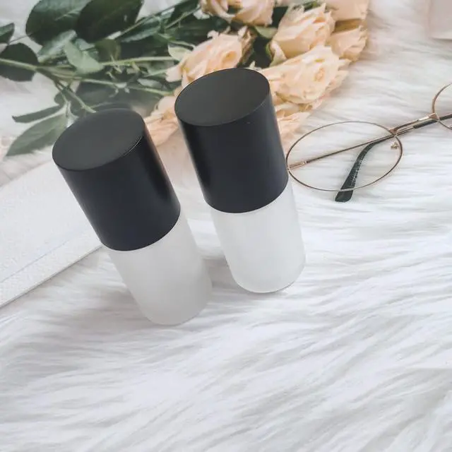 Alt view image 7 of 7 - 30ml 1OZ Frosted Glass Pump Bottles With Press Pump, Travel Size Refillable Empty Liquid Foundation Container Dispenser Storage Bottles for Cosmetic Lotion Essence Emulsion Sample (2 Pack)