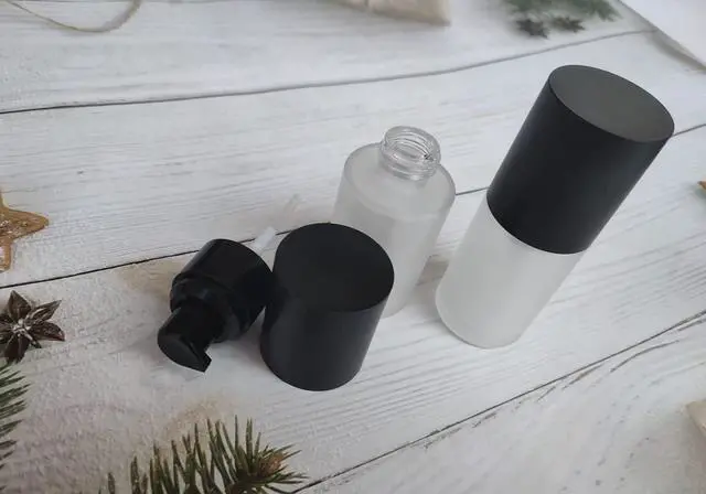Alt view image 6 of 7 - 30ml 1OZ Frosted Glass Pump Bottles With Press Pump, Travel Size Refillable Empty Liquid Foundation Container Dispenser Storage Bottles for Cosmetic Lotion Essence Emulsion Sample (2 Pack)
