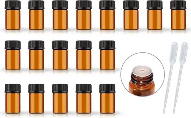 Main image of 50Pack Set 2ML Amber Glass Bottle with Orifice Reducer and Cap Small Essential Oil Vials (2ML)