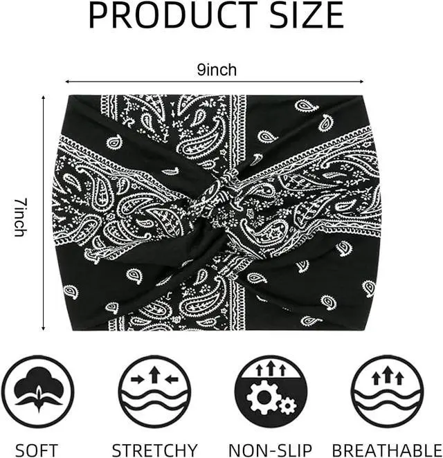 Alt view image 2 of 2 - Headbands for Women Knotted Headband Elastic Head Bands Women's Hair Band Non-Slip Turban Printed Stylish Sport Sweat Hair Wrap for Girls Cute Hair Accessories 4PCS (Multicolor-A 7'' Wide)