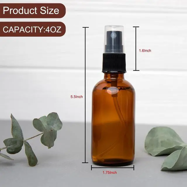 Alt view image 3 of 7 - LANBEAUTIFY 4 oz Amber Glass Spray Bottles - Small Empty Fine Mist Spray Bottle for Essential Oil,Face - Mini Dark Spray Bottles with,Included 6 Sprinkler, 1Funnels,1 Droppers, 4 Labels