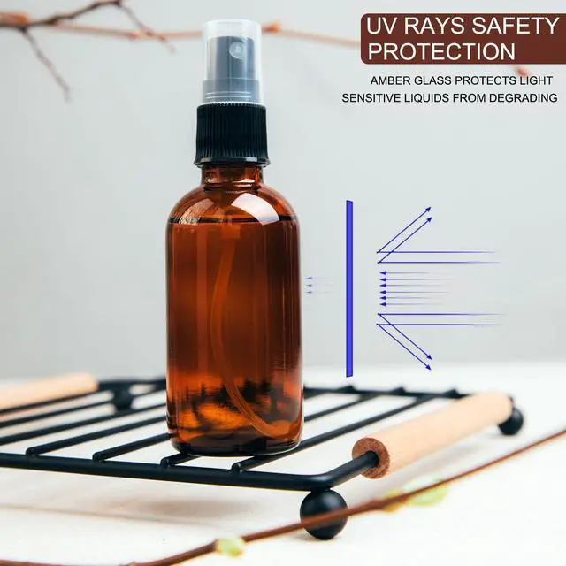 Alt view image 5 of 7 - LANBEAUTIFY 4 oz Amber Glass Spray Bottles - Small Empty Fine Mist Spray Bottle for Essential Oil,Face - Mini Dark Spray Bottles with,Included 6 Sprinkler, 1Funnels,1 Droppers, 4 Labels