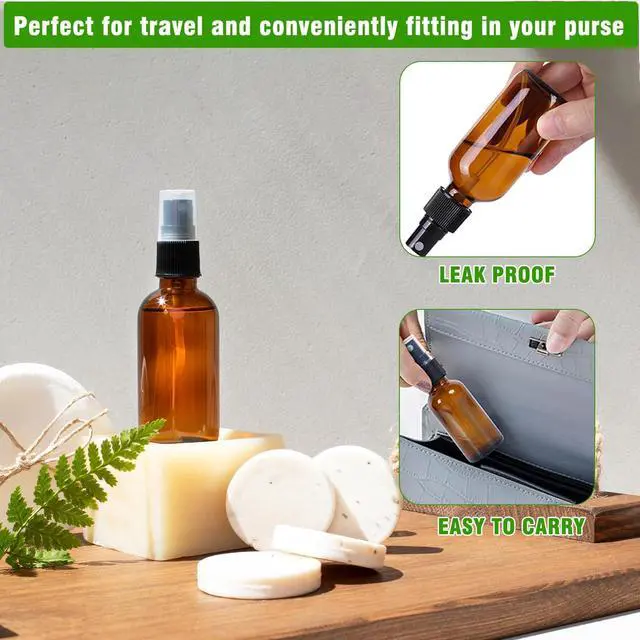 Alt view image 7 of 7 - LANBEAUTIFY 4 oz Amber Glass Spray Bottles - Small Empty Fine Mist Spray Bottle for Essential Oil,Face - Mini Dark Spray Bottles with,Included 6 Sprinkler, 1Funnels,1 Droppers, 4 Labels