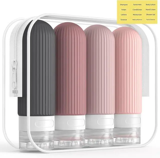 Main image of ME.FAN Travel Bottles for Toiletries, TSA Approved 3oz Silicone Journey Size Containers, Portable Split Bottle for Conditioner, Shampoo, Lotion- 4 Pack Pink