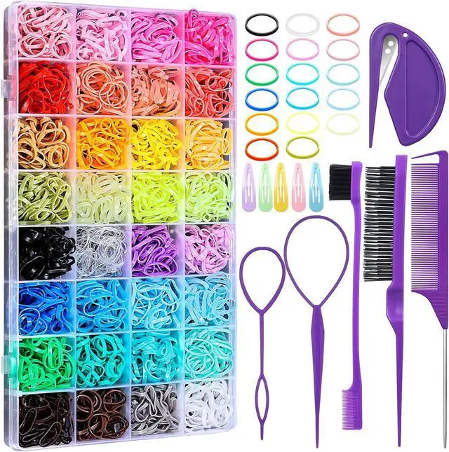 Main image of Auroray 32 Colors Small Hair Rubber Bands with 16 Styling Tools, 2000 Pcs Elastic Girl Baby Hair Ties, Mini Bands with Elastic Cutter, Hair Accessories Xmas Stuff for Girls Baby Toddlers Kids