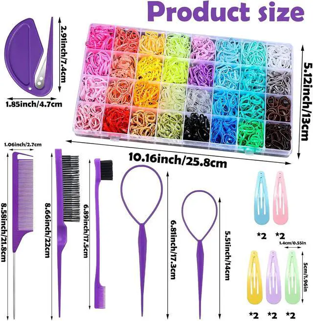 Alt view image 2 of 7 - Auroray 32 Colors Small Hair Rubber Bands with 16 Styling Tools, 2000 Pcs Elastic Girl Baby Hair Ties, Mini Bands with Elastic Cutter, Hair Accessories Xmas Stuff for Girls Baby Toddlers Kids