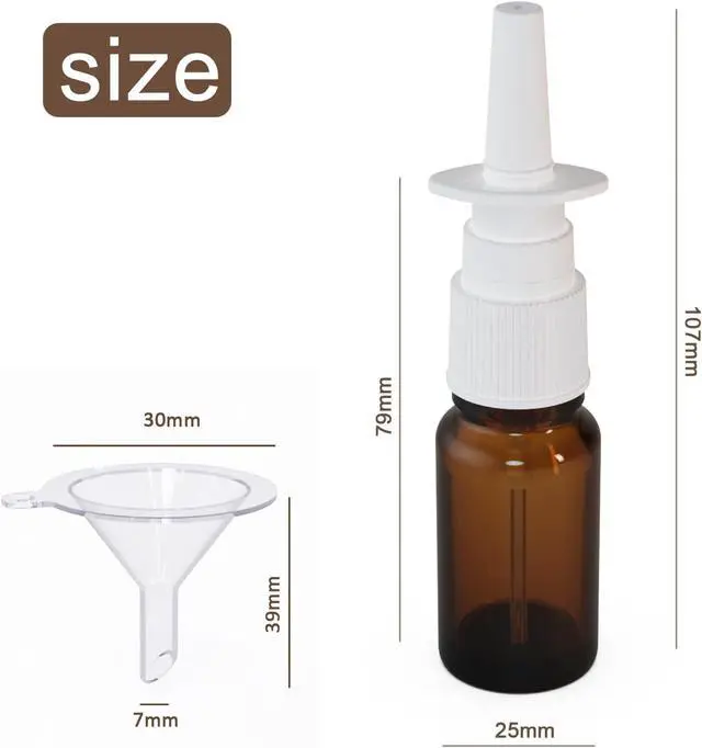 Alt view image 2 of 6 - 6 Pack 10ml Glass Nasal Spray Bottles Mist Sprayer, Travel Sized Empty Refillable Sprayers Nasal Cleanser, With Funnels (10ml (6pcs))