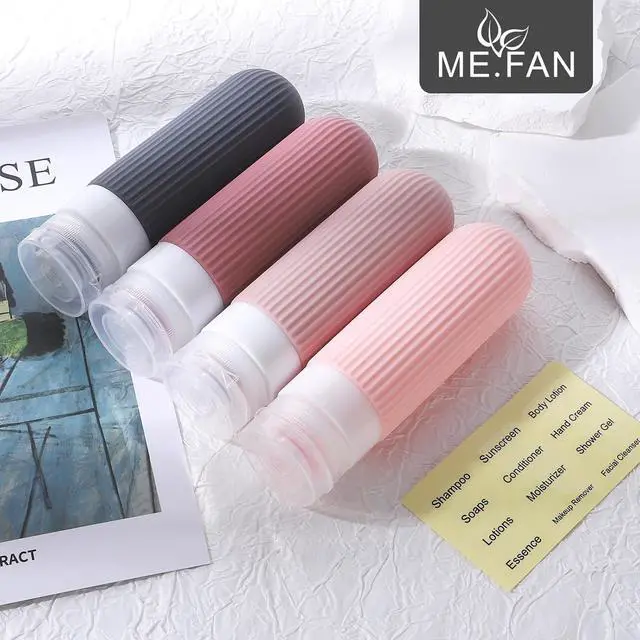 Alt view image 7 of 7 - ME.FAN Travel Bottles for Toiletries, TSA Approved 3oz Silicone Journey Size Containers, Portable Split Bottle for Conditioner, Shampoo, Lotion- 4 Pack Pink