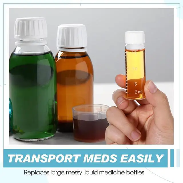 Alt view image 4 of 6 - Baderke 4 Pcs Liquid Medicine Travel Container, Clear,15ml | Scale Glass Liquid Container, Leak-proof, Small Single Dose Medicine Bottle, Dispenser and Leak-proof Plug, Travel Essentials