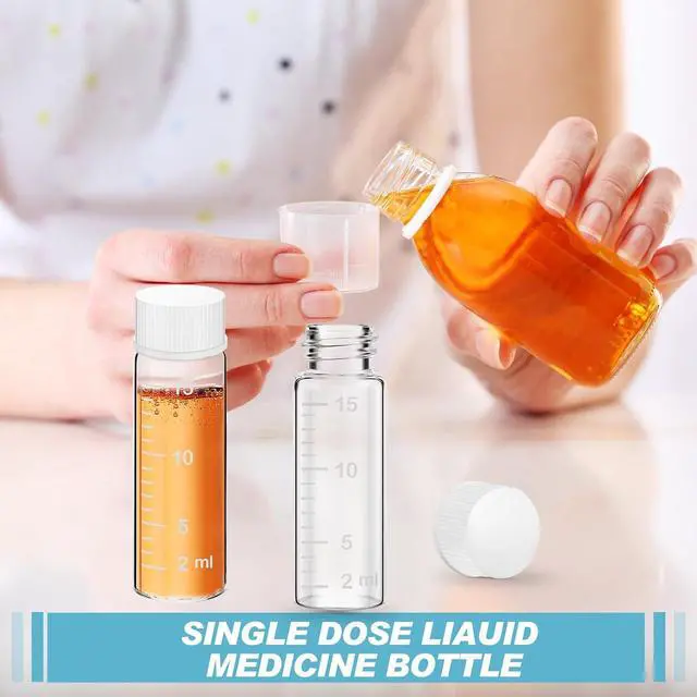 Alt view image 5 of 6 - Baderke 4 Pcs Liquid Medicine Travel Container, Clear,15ml | Scale Glass Liquid Container, Leak-proof, Small Single Dose Medicine Bottle, Dispenser and Leak-proof Plug, Travel Essentials