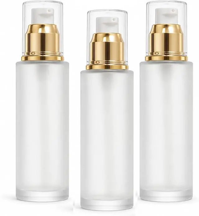 Main image of 3Pcs Frosted Glass Lotion Pump Bottles Refillable Comestic Bottles Empty Travel Containers 60ml/20z with Pump Dispensers For Makeup Cream Emulsion Lotion Essential Oils