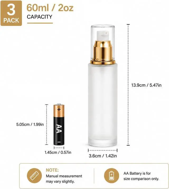 Alt view image 2 of 6 - 3Pcs Frosted Glass Lotion Pump Bottles Refillable Comestic Bottles Empty Travel Containers 60ml/20z with Pump Dispensers For Makeup Cream Emulsion Lotion Essential Oils