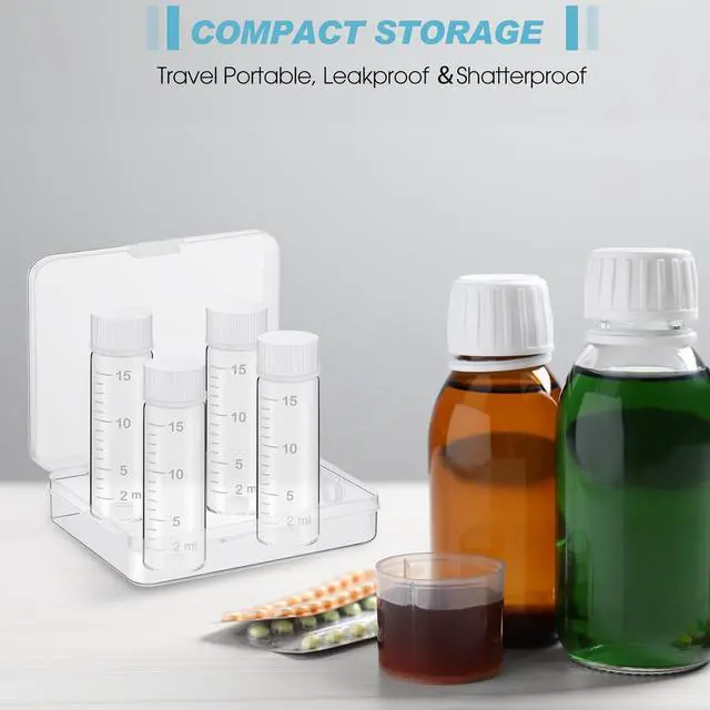 Alt view image 6 of 6 - Baderke 4 Pcs Liquid Medicine Travel Container, Clear,15ml | Scale Glass Liquid Container, Leak-proof, Small Single Dose Medicine Bottle, Dispenser and Leak-proof Plug, Travel Essentials