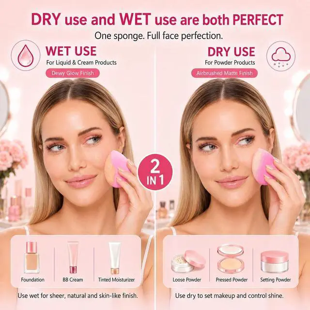 Alt view image 4 of 7 - BEAKEY Makeup Sponge Set of 6, Super Soft Beauty Sponges for Foundation | for Liquid, Cream & Powder Application, Pink Blender for Flawless Blending, 0 Latex Vegan & Cruelty-Free, Reusable