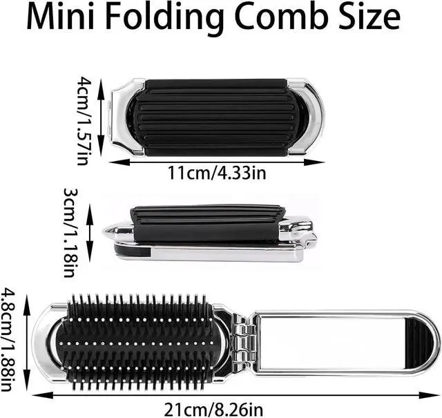 Alt view image 2 of 6 - Foldable Hair Brush with Mirror, Portable Travel Brush - Compact Pocket-Size Folding Detangling Comb for Women Men, Gym, Travel, Purse, Swimming (Anti-Static, Wet/Dry Hair, Massage Bristles)