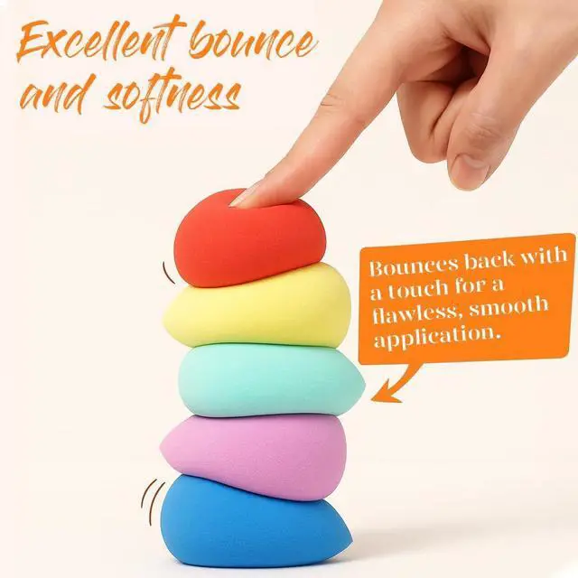 Alt view image 2 of 7 - BEAKEY Makeup Sponge Set, 5 Pack Foundation Beauty Sponges & Soft Blenders | Micro Porous Low Absorption, for Liquid Cream & Powder Application, Latex Free Vegan & Cruelty-Free, Reusable & Durable