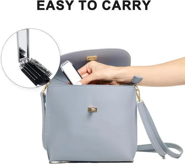 Alt view image 6 of 6 - Foldable Hair Brush with Mirror, Portable Travel Brush - Compact Pocket-Size Folding Detangling Comb for Women Men, Gym, Travel, Purse, Swimming (Anti-Static, Wet/Dry Hair, Massage Bristles)