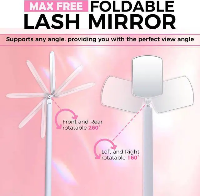 Alt view image 2 of 7 - Flexible Large Square Lash Mirror, 260°Rotation Folding Portable Eye Mirror for Eyelash Extensions, Adjustable for Easy Check, Lash Extension Supplies and Tool for Lash Techs, White